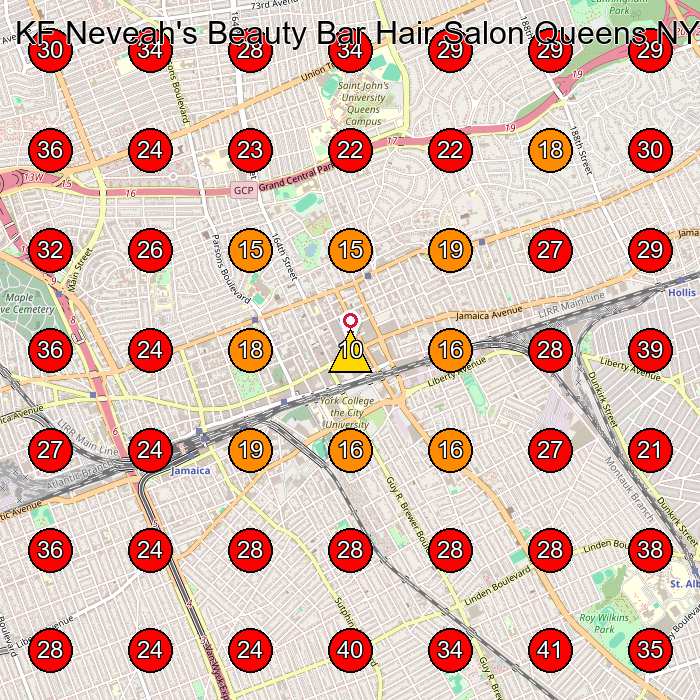 KF Neveah's Beauty Bar Hair Salon Queens NYC GeoGrid visibility map for Hair Salon in Queens